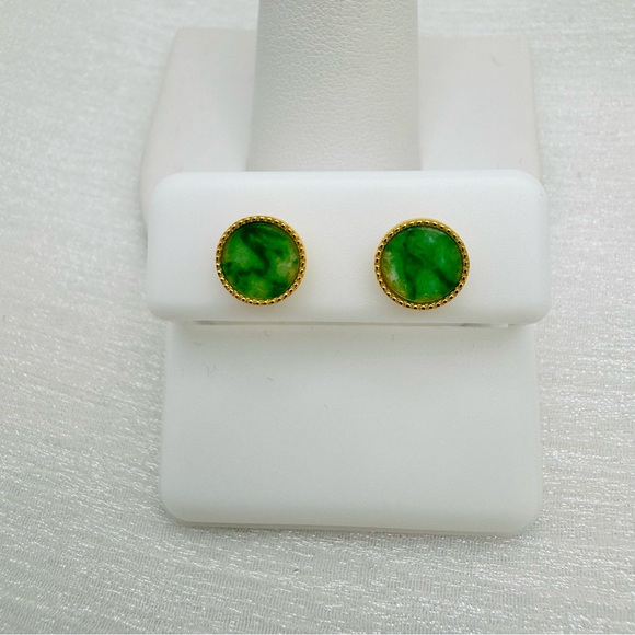 Natural Grade A Vibrant Green Jade Jadeite Clover Leaf Stud  S925 Jade Stud Earrings